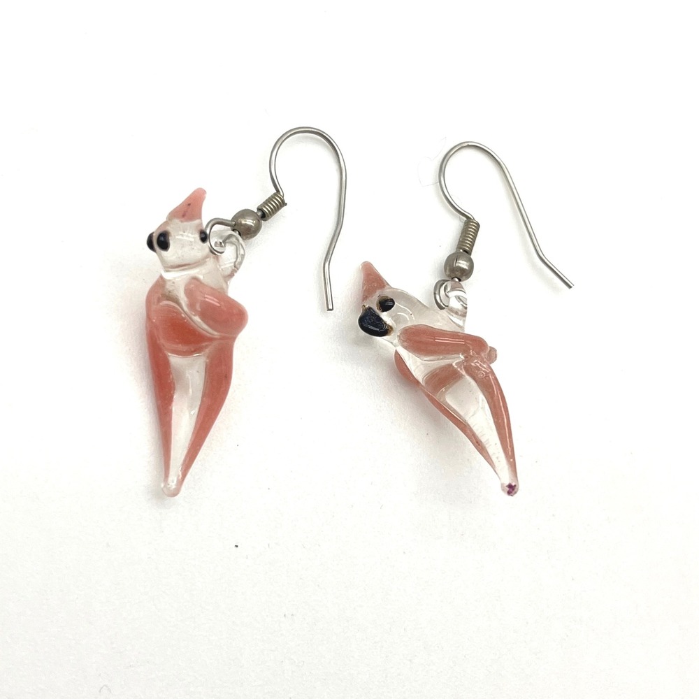 Cockatoo Parrot Bird Clear Art Glass Figural Dangle Earrings Jewelry